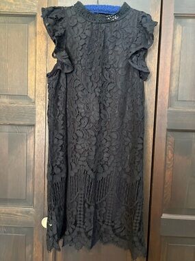 Black Lace Flutter Sleeve Dress